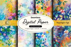 Seamless digital paper pack with watercolor floral patterns Product Image 1
