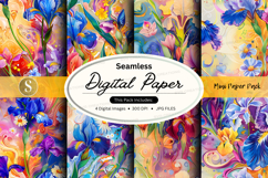 Seamless floral digital paper pack with vibrant watercolor t Product Image 1