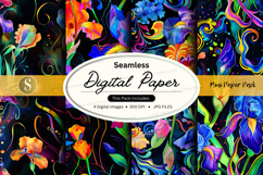 Seamless digital paper pack with vibrant floral swirls and a Product Image 1