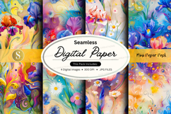 Watercolor floral seamless digital paper pack with pastel ab Product Image 1