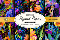 Seamless Digital Paper Pack with Vibrant Floral Patterns and Product Image 1