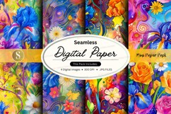 Seamless floral digital paper pack with vibrant watercolor t Product Image 1