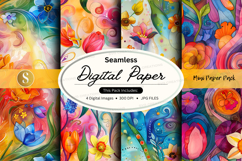 Seamless digital paper pack with floral watercolor textures Product Image 1
