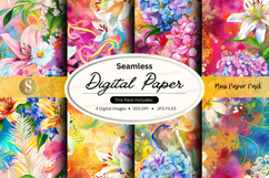 Seamless digital paper pack with floral watercolor patterns Product Image 1