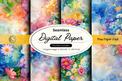 Seamless digital paper textures with floral watercolor patte Product Image 1