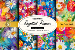 Seamless floral digital paper pack with vibrant watercolor f Product Image 1