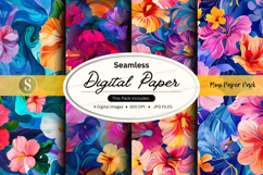 Seamless floral digital paper pack with vibrant watercolor t Product Image 1