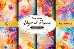 Seamless watercolor floral digital paper pack with pastel ro Product Image 1