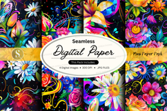 Seamless Digital Paper Pack with Vibrant Floral Patterns and Product Image 1