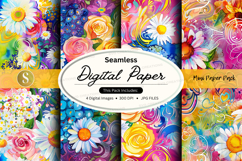 Seamless floral digital paper patterns with vibrant watercol Product Image 1