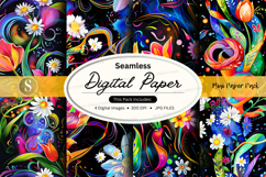 Seamless floral digital paper pack with vibrant watercolor f Product Image 1