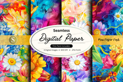 Seamless floral digital paper pack with vibrant watercolor t Product Image 1