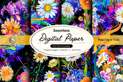 Seamless floral digital paper pack with vibrant watercolor f Product Image 1