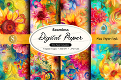 Seamless digital paper pack with vibrant floral watercolor t Product Image 1