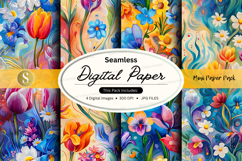 Seamless digital paper pack with floral watercolor textures Product Image 1