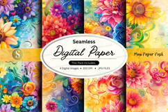 Seamless floral digital paper pack with vibrant watercolor f Product Image 1