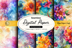 Seamless Digital Paper Pack Floral Watercolor Background Tex Product Image 1