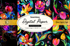 Seamless Digital Paper Pack with Vibrant Floral Watercolor P Product Image 1