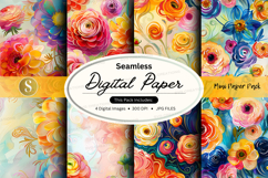 Seamless floral digital paper pack with watercolor roses and Product Image 1