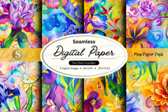 Seamless floral digital paper pack with vibrant watercolor f Product Image 1