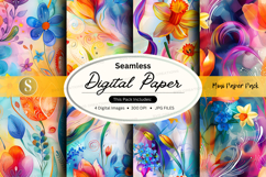 Seamless digital paper pack with floral watercolor textures Product Image 1