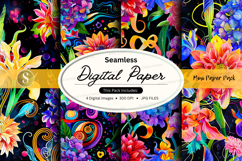 Seamless Digital Paper Pattern with Vibrant Floral and Paisl Product Image 1