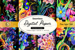 Seamless Floral Digital Paper Pack with Vibrant Watercolor F Product Image 1