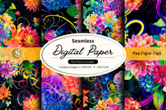 Seamless floral digital paper background with vibrant waterc Product Image 1