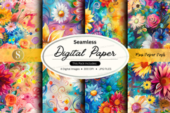 Seamless floral digital paper pack with vibrant watercolor t Product Image 1