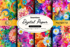 Seamless Digital Paper Pack with Floral Patterns and Vibrant Product Image 1
