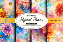 Seamless watercolor floral digital paper pack with vibrant a Product Image 1