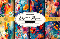 Seamless floral digital paper pack with vibrant watercolor t Product Image 1