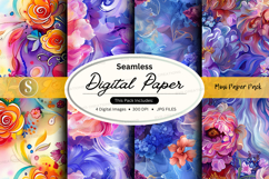Seamless Watercolor Digital Paper Pack with Floral Patterns Product Image 1