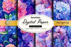 Seamless floral digital paper pack with watercolor textures Product Image 1