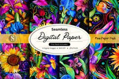 Seamless digital paper pack with vibrant floral and abstract Product Image 1