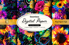 Vibrant Seamless Digital Paper Pack with Floral and Abstract Product Image 1