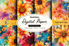 Seamless Digital Paper Pack with Vibrant Floral Watercolor P Product Image 1