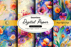 Seamless floral digital paper pack with watercolor textures Product Image 1