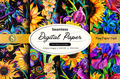 Seamless vibrant digital paper pack with floral boho pattern Product Image 1