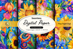 Seamless Digital Paper Pack with Vibrant Floral Watercolor P Product Image 1