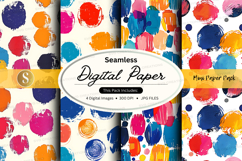 Seamless digital paper pack with colorful polka dots and wat Product Image 1
