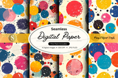 Seamless digital paper pack with colorful polka dots and wat Product Image 1