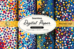 Seamless digital paper pack with colorful polka dots and wat Product Image 1