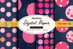 Seamless pink polka dot digital paper pack with gold foil te Product Image 1