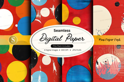 Seamless digital paper pack with colorful polka dots and wat Product Image 1