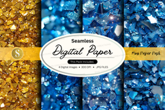 Seamless digital paper textures gold blue foil backgrounds Product Image 1