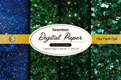 Seamless digital paper texture with watercolor green and gol Product Image 1