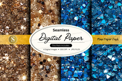 Seamless digital paper texture pack with blue and gold glitt Product Image 1