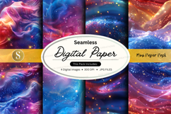 Seamless cosmic digital paper textures with vibrant galaxy p Product Image 1
