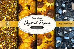 Seamless yellow sunflower digital paper texture pack backgro Product Image 1